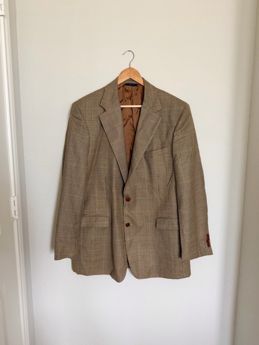 Brooks Brothers Blazer Mens Size 44L Brown Gingham Houndstooth Sports Coat Italy